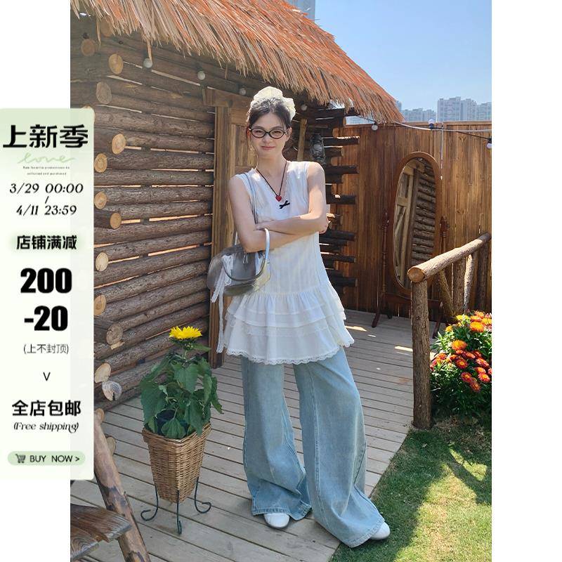 宋正恩白色蕾丝花边吊带背心连衣裙女夏季新款显瘦无袖a字短裙子