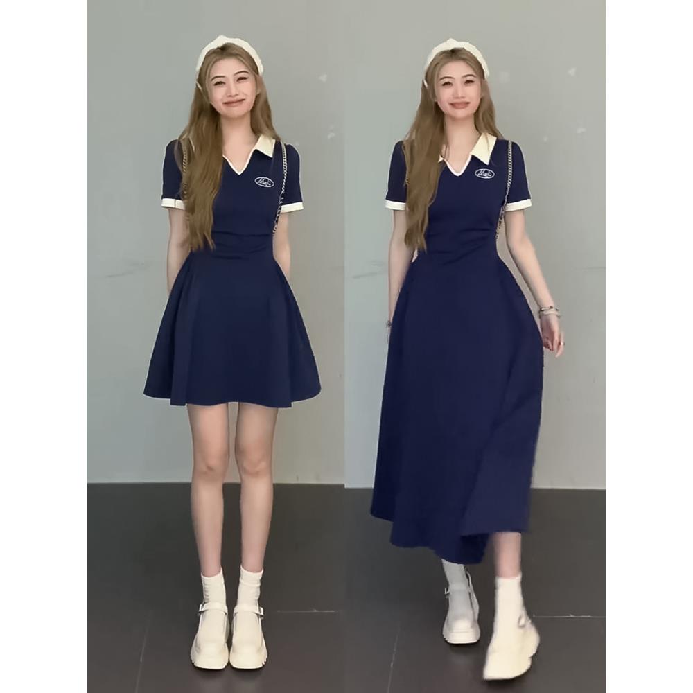 大码polo连衣裙女装夏季2025款微胖MM遮肚子减龄显瘦多巴胺长裙子
