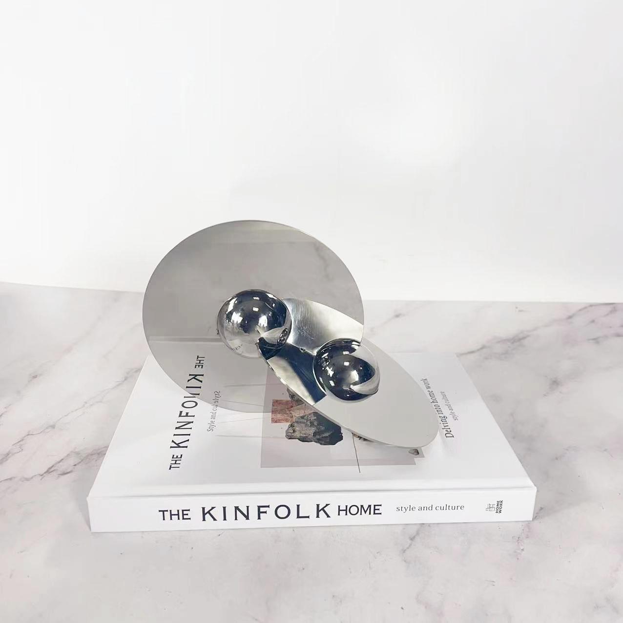 现代简约银色金属星球拼接摆件样板房售楼处客厅茶几桌面饰品摆设