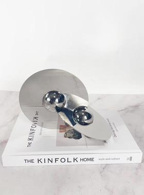 现代简约银色金属星球拼接摆件样板房售楼处客厅茶几桌面饰品摆设