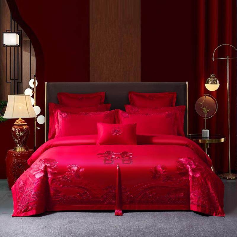 九喜狐婚庆家纺结婚床上用品四件套大红色被套备婚嫁妆婚房布置,床上用品,婚庆床品套件,淘宝优惠券,粉丝福利购,淘宝优惠卷