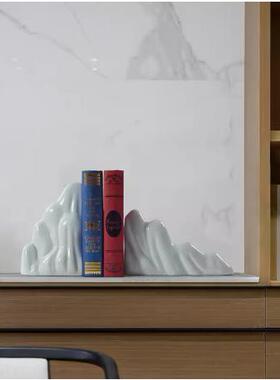 新中式陶瓷假山书挡书靠书立摆件客厅酒柜博古架书柜书架软装饰品