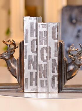 复古创意时尚美式鹿头装饰书档动物摆件书房卧室树脂装饰工艺礼品