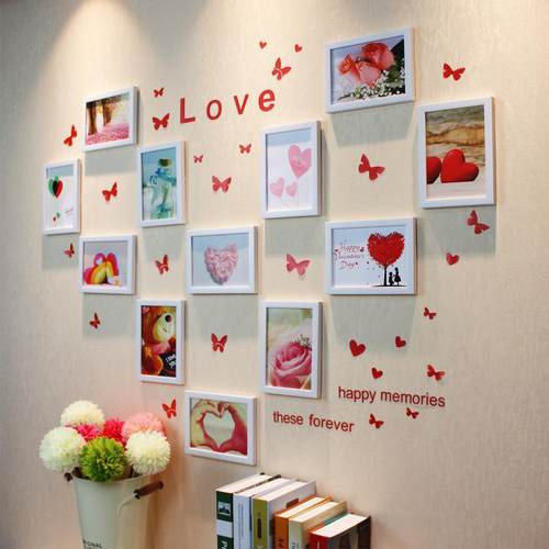 照片墙心型 爱心相框墙 新房装饰品相片框组合背景墙套装蝴蝶墙贴