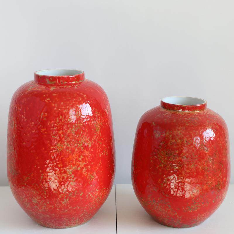 红色圆陶瓷花瓶现代新中式客厅插花摆件样板间民宿玄关高级感装饰,家居饰品,花瓶,淘宝优惠券,粉丝福利购,淘宝优惠卷
