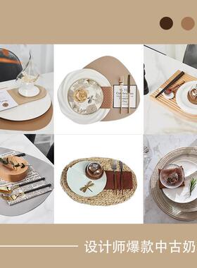 中古奶油风样板房间西式餐具套装灰展厅装饰餐桌餐盘摆台摆件