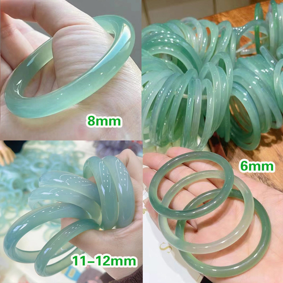 国风china chic 冰种油青玉髓手镯青绿翡翠色玛瑙叮当镯少女手链
