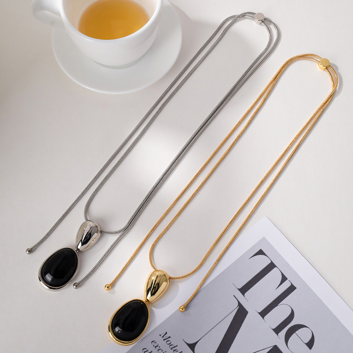 英国CoopKoop春夏款不规则拼接黑玛瑙项链小众设计高级感可调节