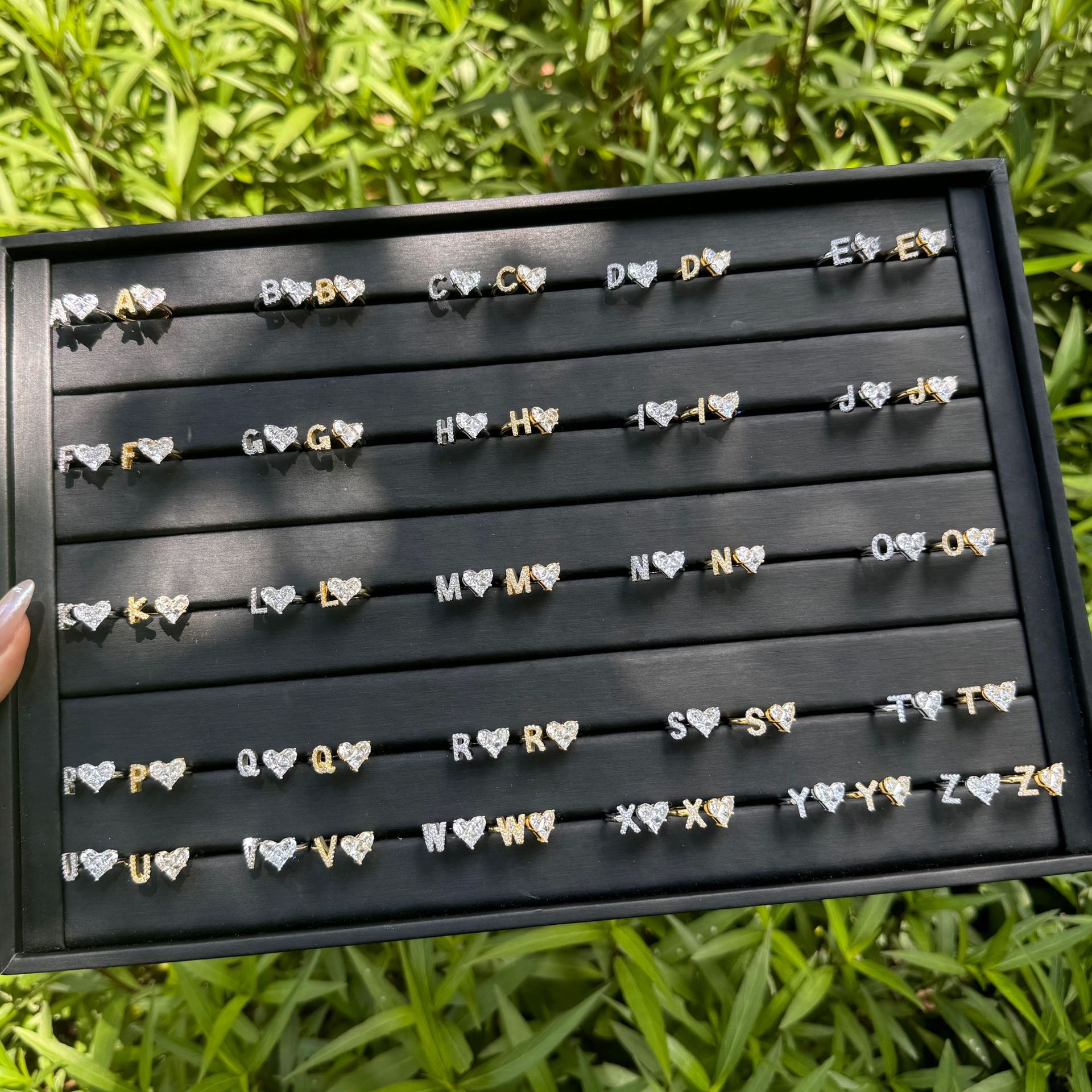 英国coopkoop925银字母戒指女镶嵌d形锆石拼接爱心精致时尚浪漫