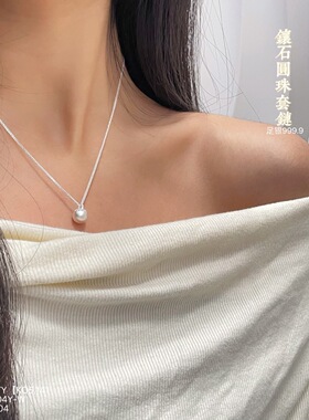 日系设计师银镶石圆珠套链磨砂闪砂银球肖邦链简约百搭