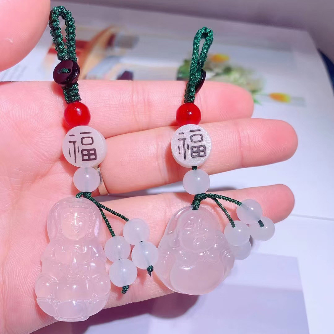 国风china chic 福利玉髓弥勒佛观音吊坠diy编绳钥匙扣男女情侣