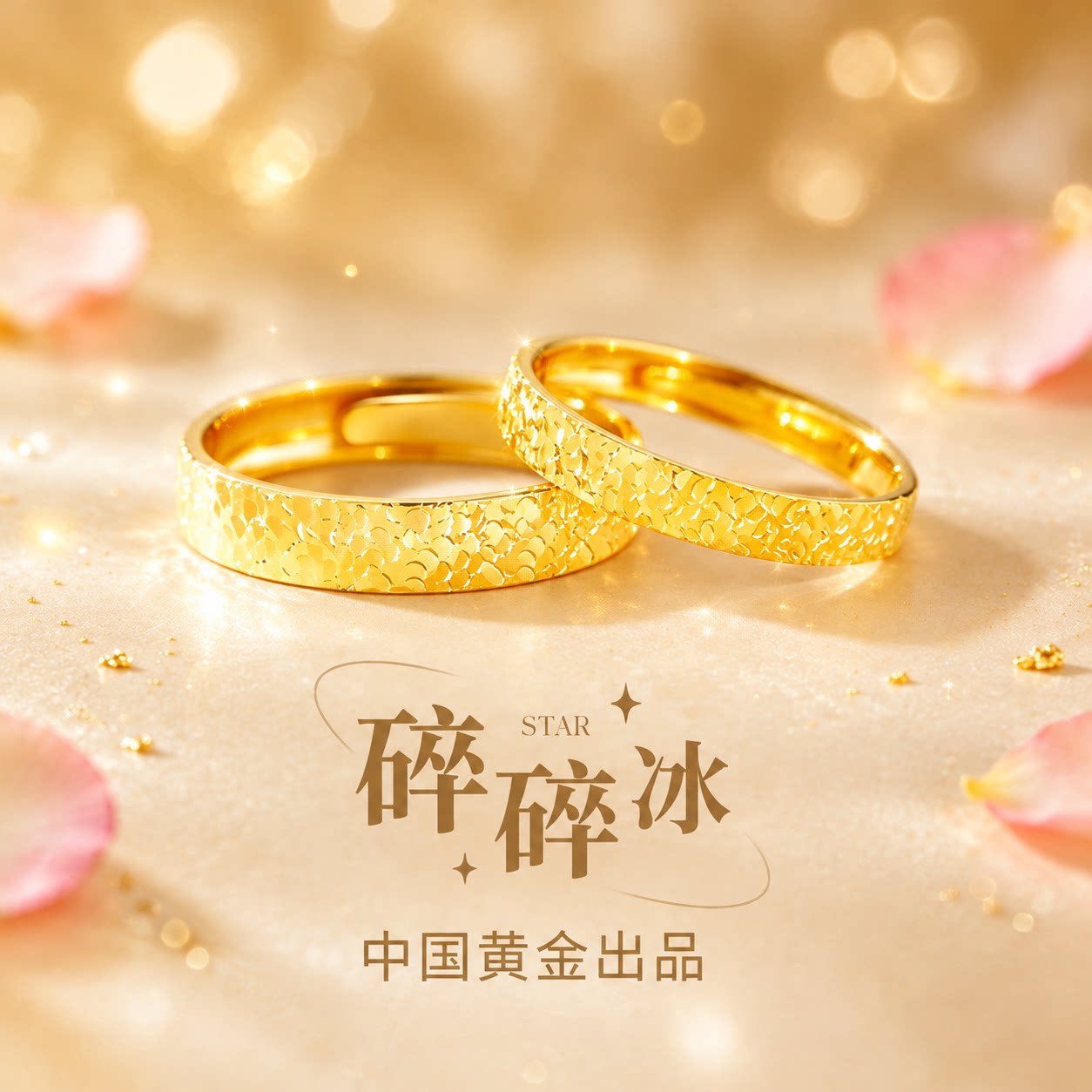 中国黄金央创碎冰冰情侣款对戒指纯银素圈生日礼物送男女朋友S999