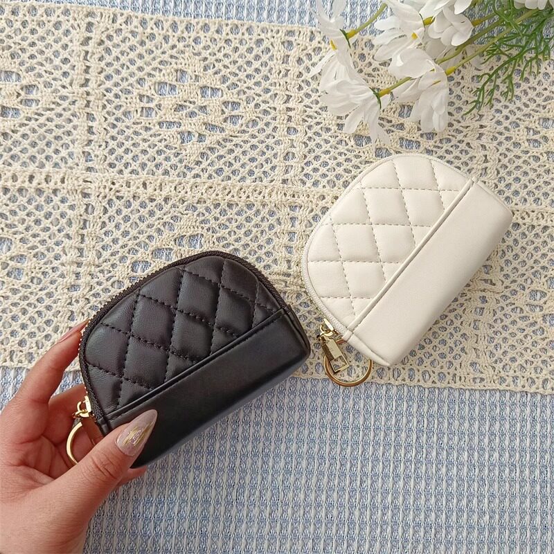 小巧零钱包女韩版简约绣线菱格迷你超薄拉链卡包迷你手拿包钥匙包