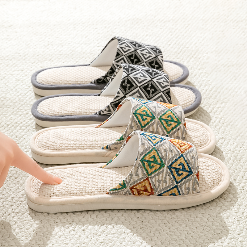 亚麻无声拖鞋男女夏季情侣家居室