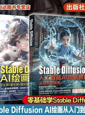 赠视频 2册 Stable Diffusion AI绘画教程 从娱乐到商用 AI人工智能零基础一本通精通LoRA模型炼丹ControlNet精准控图商业绘图书籍