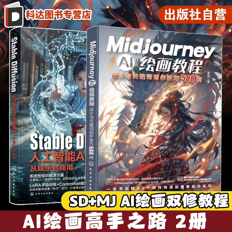赠视频 2册  AI绘画Stable Diffussion+Midjourney高手之路 SD+MJ商业AI绘图案例技巧大全AI绘画设计AIGC学习AI绘画关键词独家模型