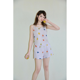 V&K2025夏新款 外穿纯棉 睡衣水果吊带背心家居服少女短裤 甜妹套装