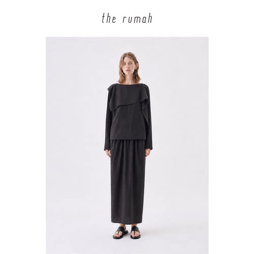 therumah搭片领廓形上衣半裙套装