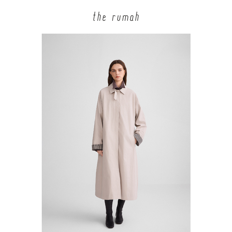 therumah奶油灰立体蝙蝠袖风衣