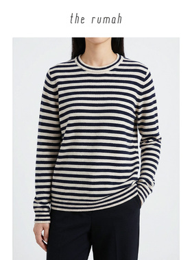 the rumah 经典条纹长袖针织衫 肯豆风百搭撞色条纹羊毛圆领毛衣