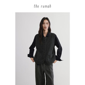 异形牛角扣纯羊毛针织马甲开衫 the rumah灰色粗棒针羊毛马甲