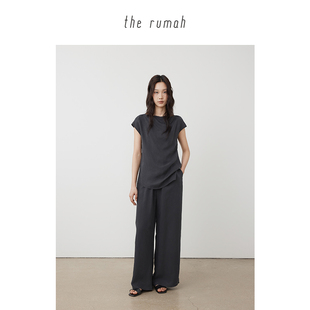 计师款 the 春夏新款 日本铜氨丝斜肩荡领不对称上衣 清冷感 rumah