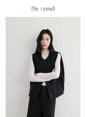 the rumah万能百搭茧型廓形马甲背心 羊驼毛圆领百搭马夹外套