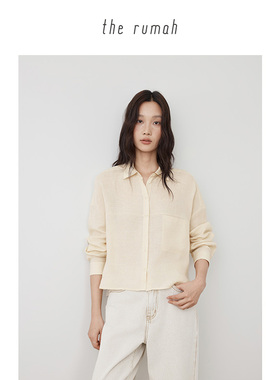 the rumah亚麻大口袋短款衬衫 春夏休闲通勤小个子防晒长袖上衣女