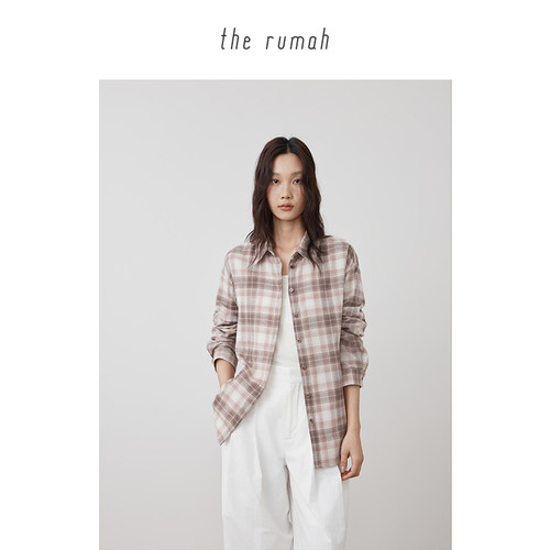 therumah粉色格纹宽松衬衫