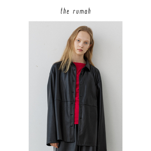 春夏抽绳腰带廓形衬衫 衬衫 女 意大利进口蛋白皮翻领长袖 therumah