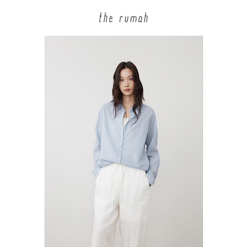 therumah泷定蓝色基础条纹衬衫图片