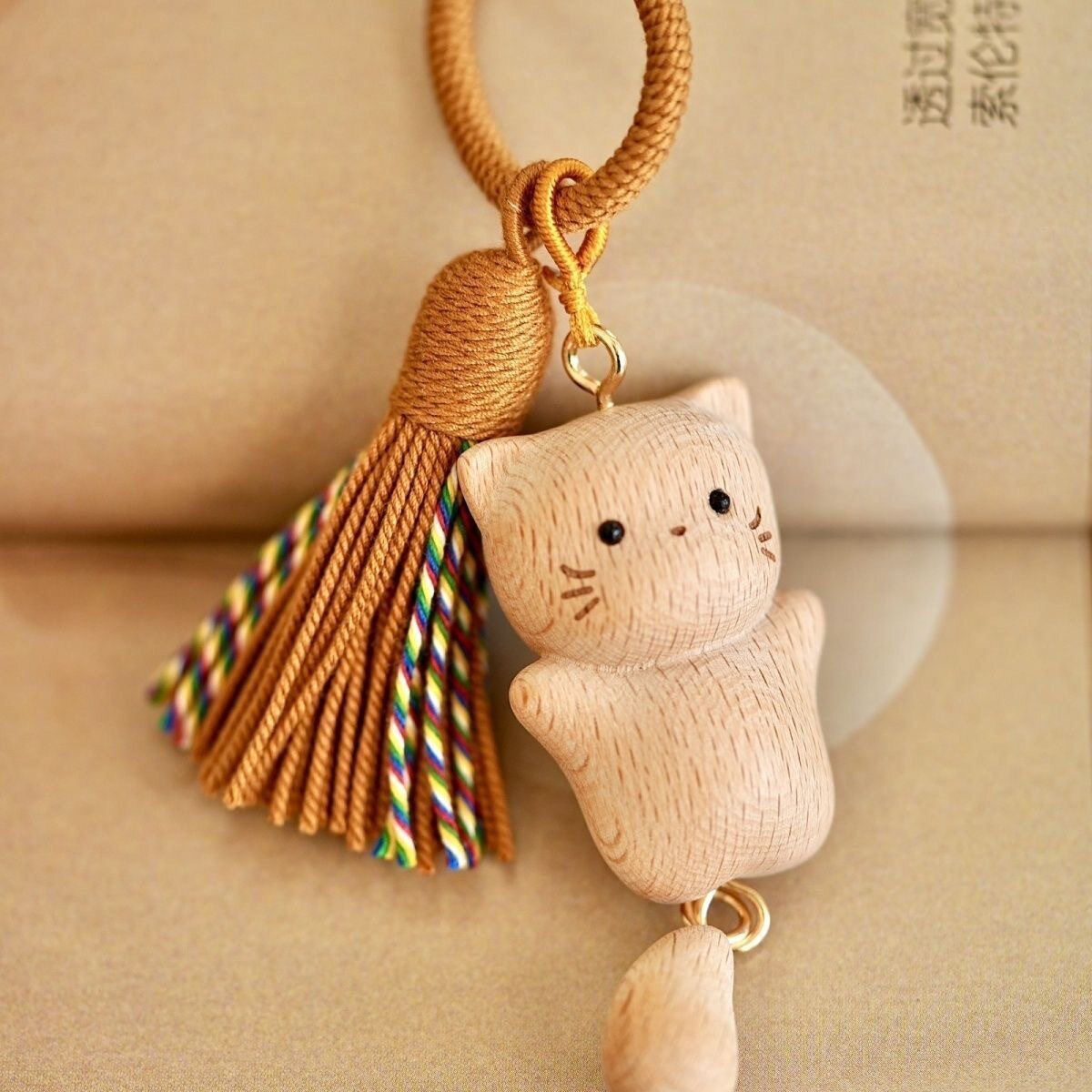 大兴善寺猫猫寺同款猫咪挂件雕刻櫸木钥匙扣流苏包挂饰送朋友礼图片