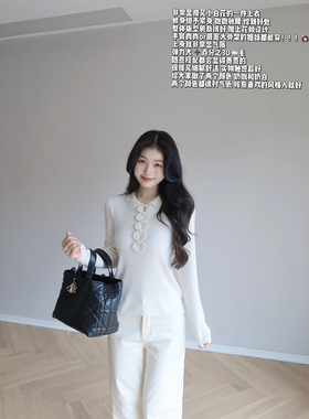 圆圆媛er 甜美花边领法式温柔百搭打底衫白色咖色毛针织衫上衣