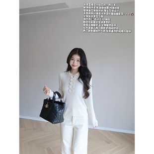 圆圆媛er 甜美花边领法式温柔百搭打底衫白色咖色毛针织衫上衣