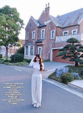 圆圆媛er 冬日神裤/秋冬加绒休闲百搭直筒垂感松紧腰白色裤子