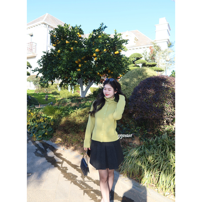 100%羊毛中高领毛衣女纽扣长袖