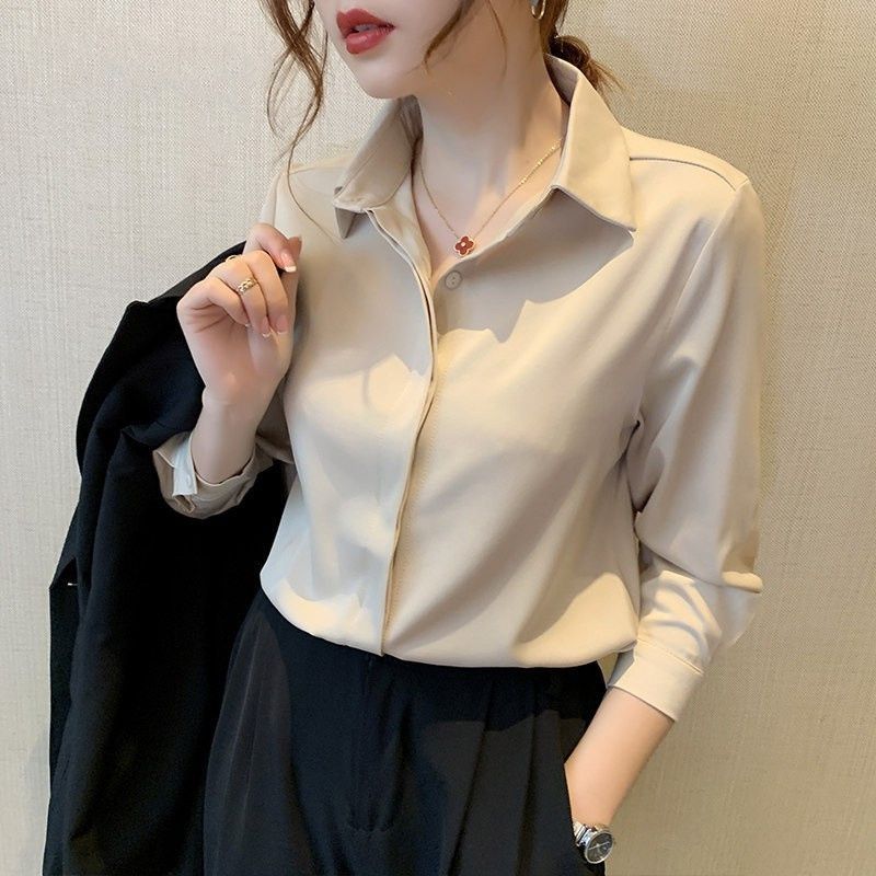 ZIMMUR轻奢高级感缎面白色蓝色衬衣女小众设计感通勤职业装免烫