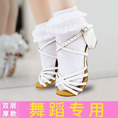 花边袜拉丁舞蹈女童蕾丝公主袜配皮鞋网眼表演纯棉白色儿童袜夏薄