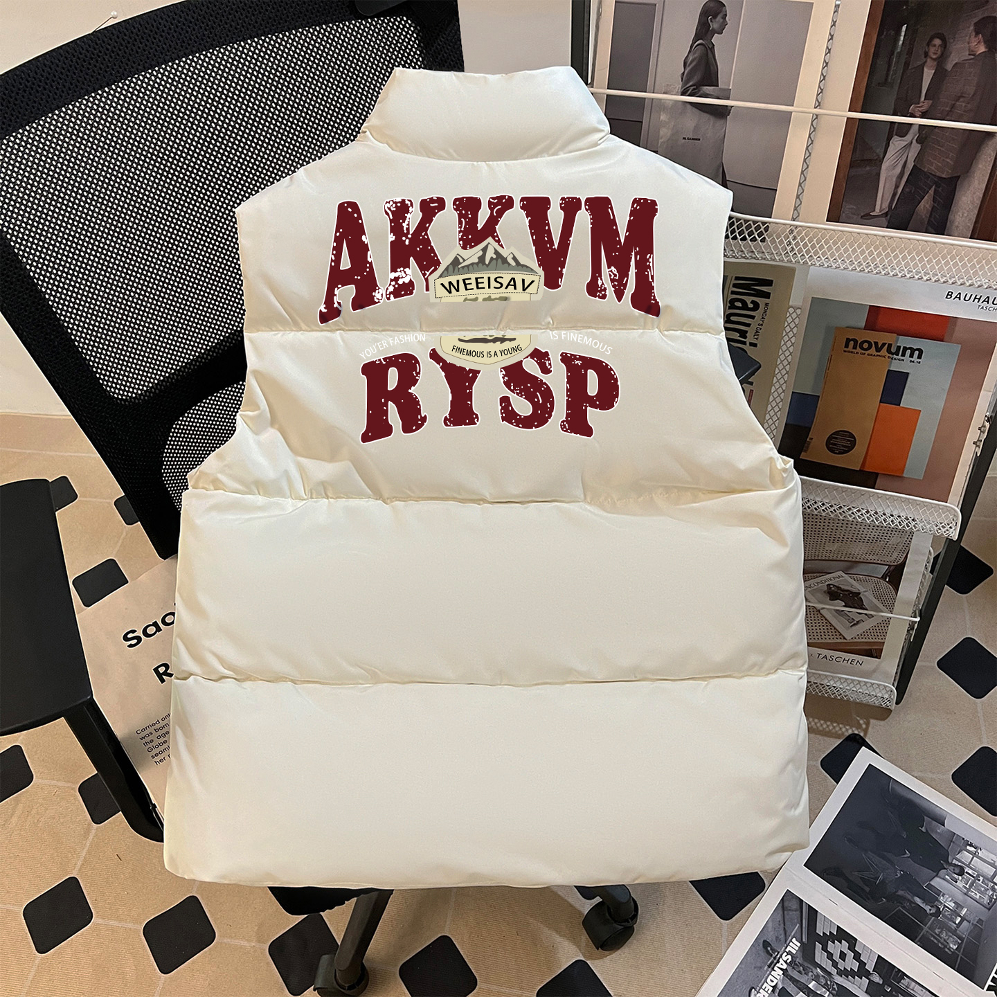 外穿羽绒马甲男女字母印花无袖保暖外套百搭休闲坎肩棉服