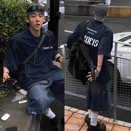 美式复古重磅纯棉短袖男款夏季休闲潮牌t恤宽松高街半袖圆领上衣