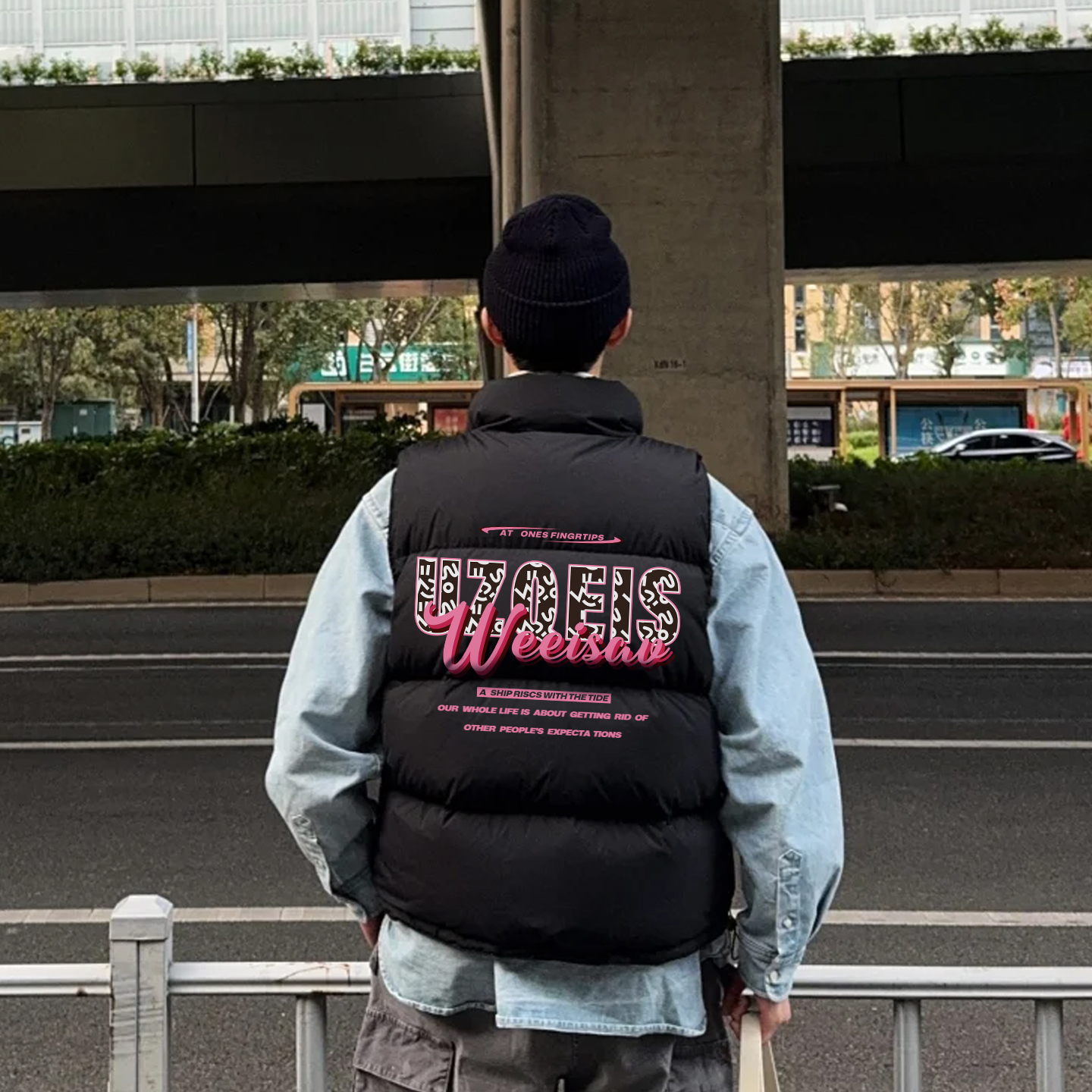 美式高街立领拉链羽绒马甲