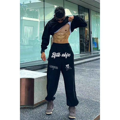 美式宽松束脚运动裤子宽松复古