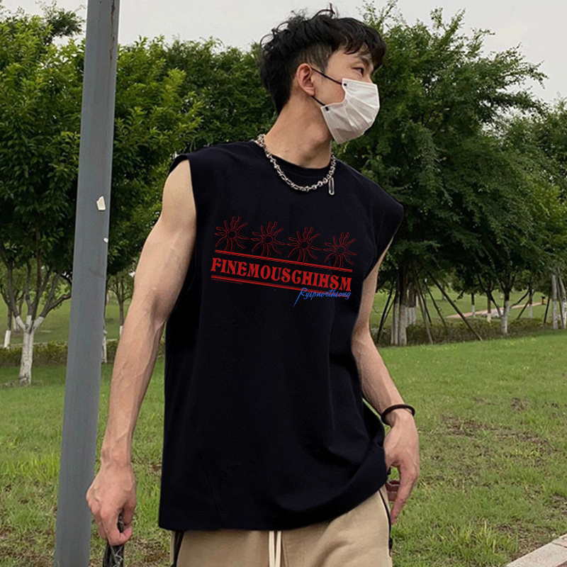 美式潮牌简约vibe重磅背心t恤夏季男士痞帅宽松ins慵懒风坎肩上衣