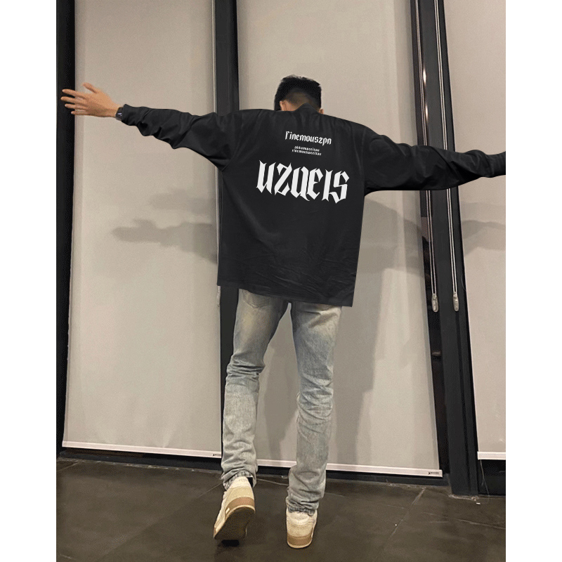 美式潮牌字母印花早春纯棉长袖男