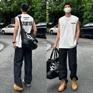 港风坎肩街头休闲内搭重磅260g纯棉oversize无袖T恤上衣ins背心男