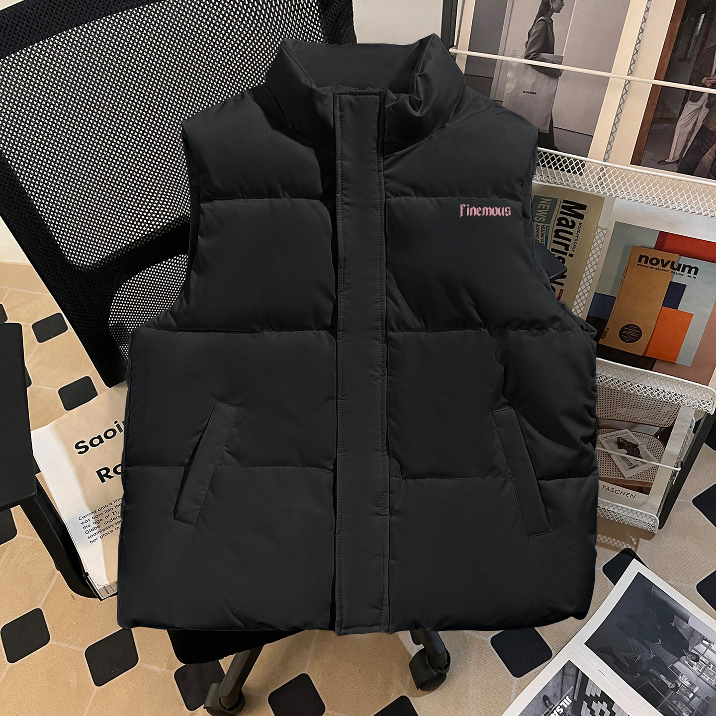 冬季新款美式高街羽绒马甲无袖黑色外套男生痞帅潮牌百搭无帽上衣