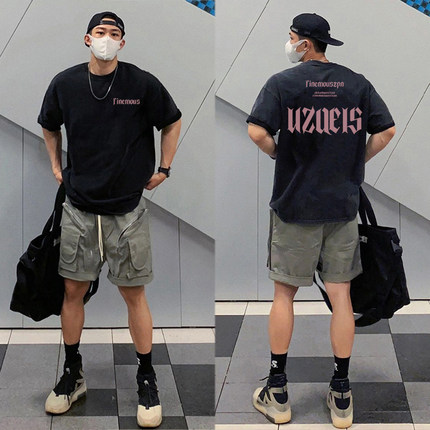 美式嘻哈短袖T恤男款夏季潮牌痞帅复古高街重磅百搭纯棉半袖上衣