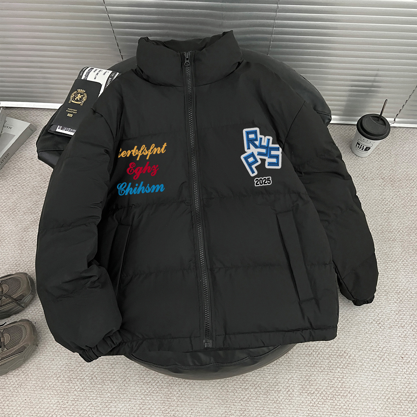 2025美式简约风黑色立领保暖羽绒服90白鸭绒个性轻薄保暖外套男女