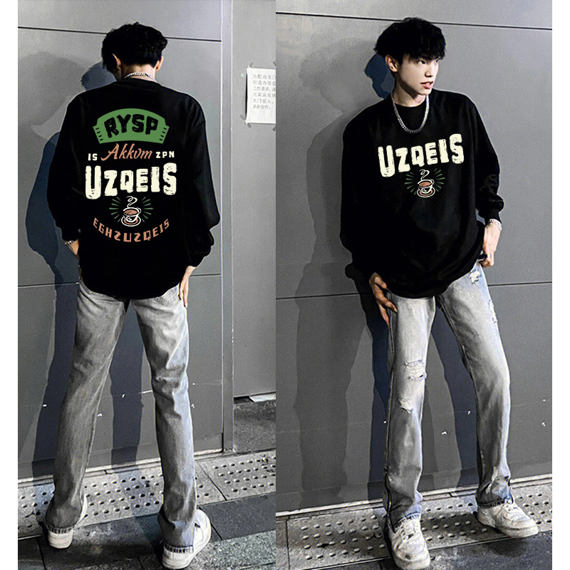 美式纯棉复古风长袖T恤上衣休闲