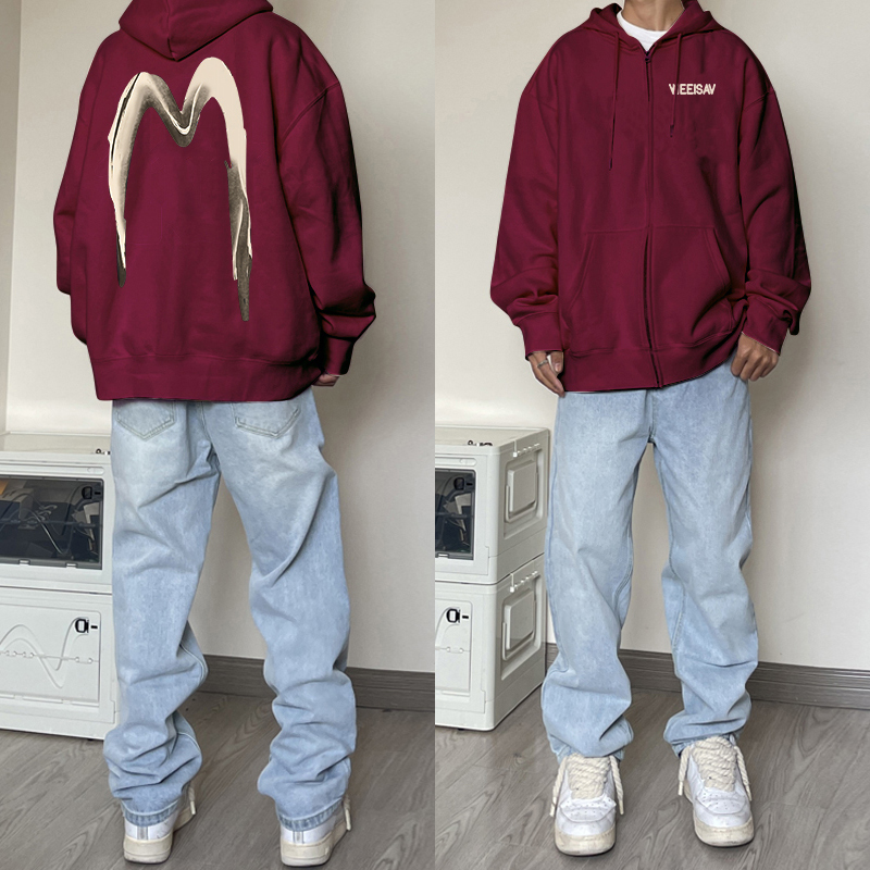 休闲连帽卫衣男开衫复古